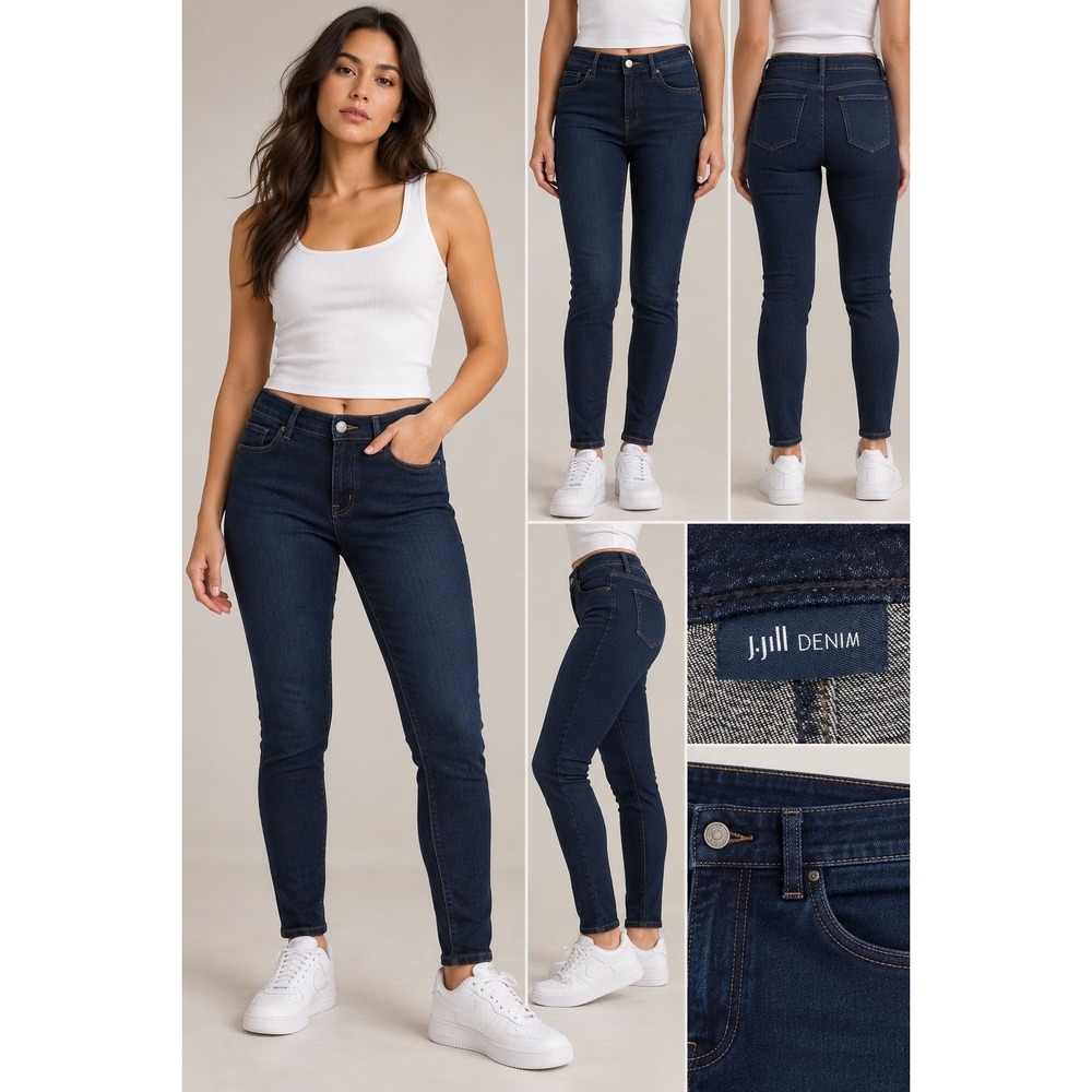 J. Jill Denim Skinny Jeans Dark Indigo Wash Size 14 Stretch Mid Rise
